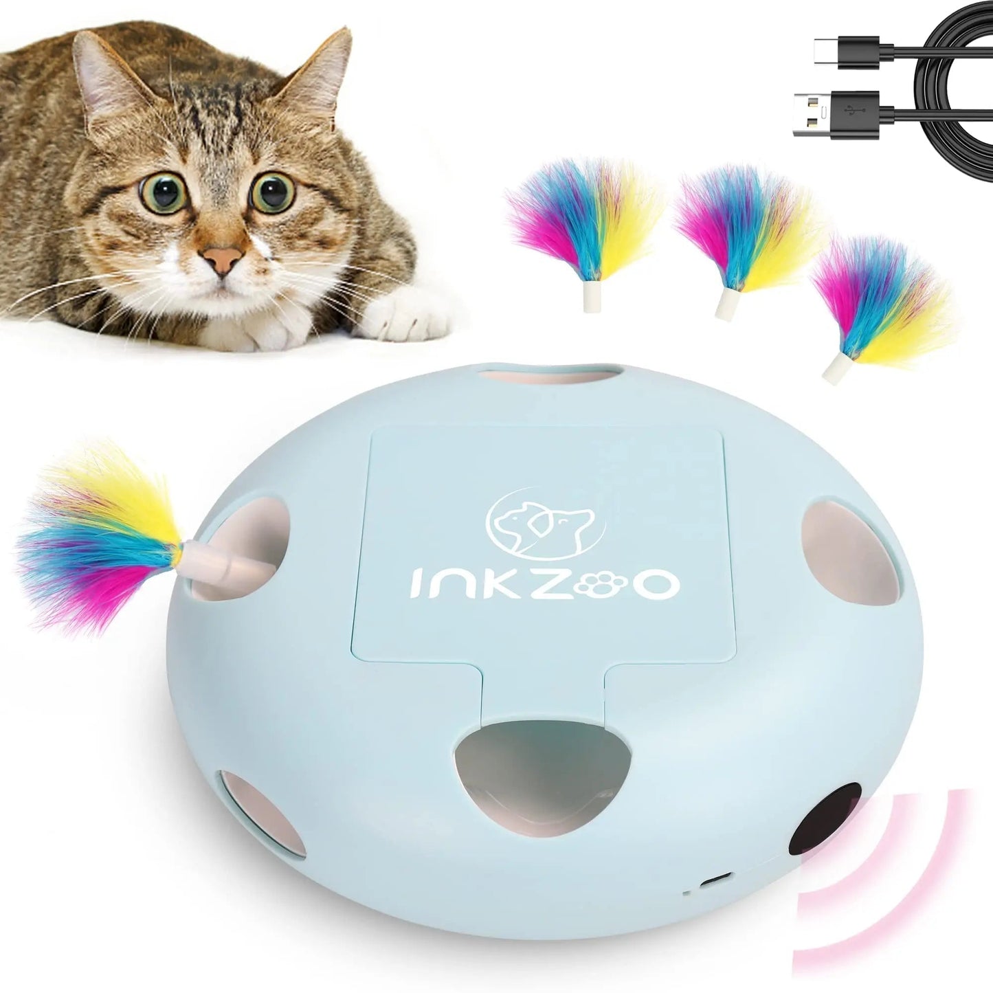 Jouet Interactif Chat - PlumeMagique™ - Bleu - Chat Divin