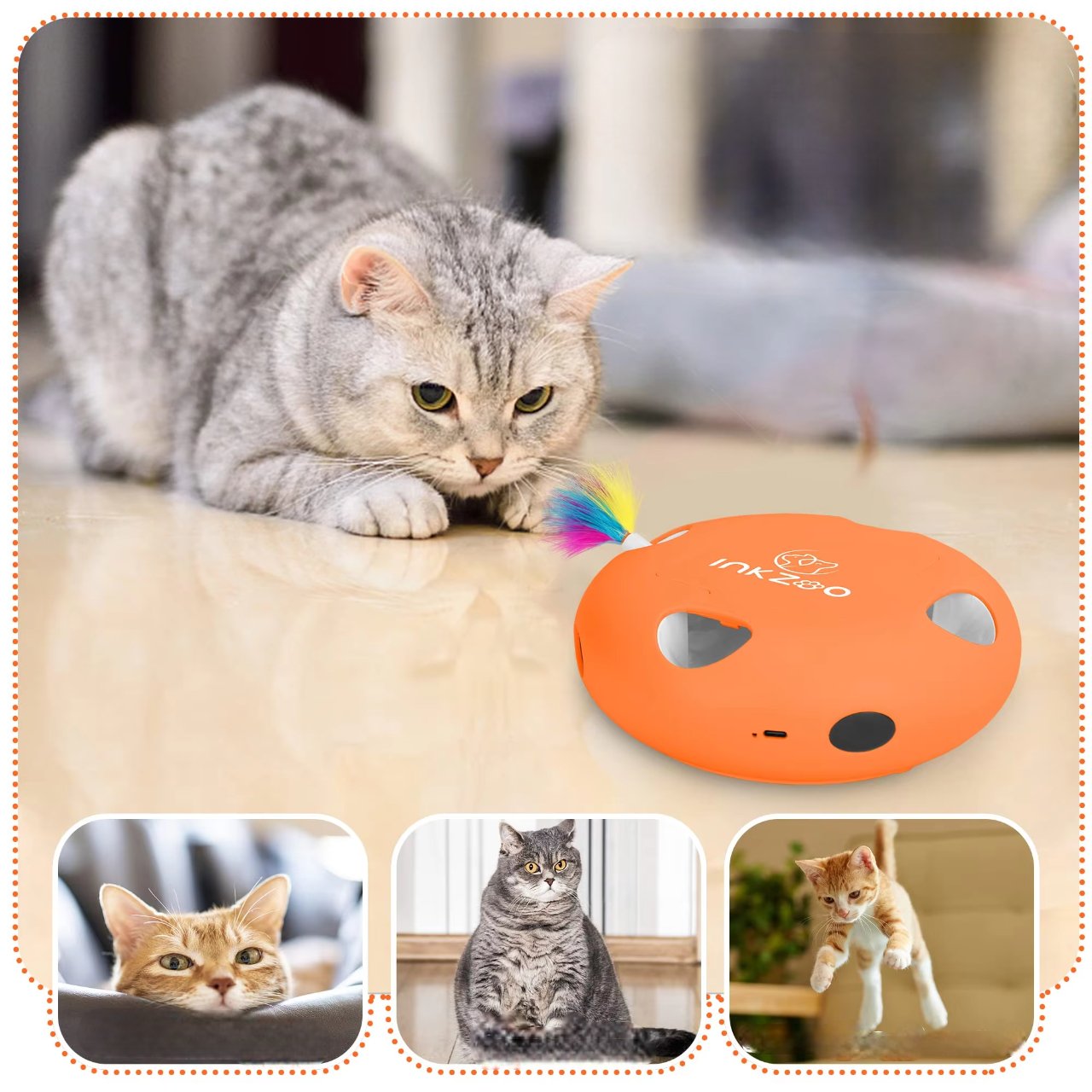 Jouet Interactif Chat - PlumeMagique™ - Orange - Chat Divin